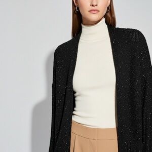 J. Jill Black Sequin Knit Wool Blend Open Cardigan Size MP